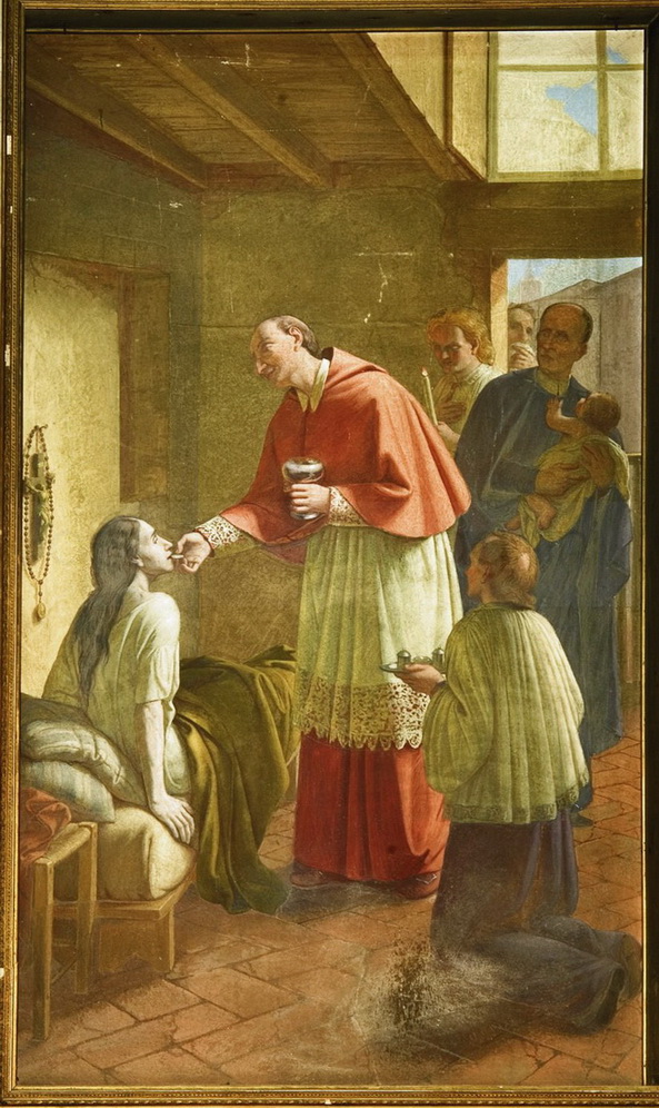 San Carlo Borromeo comunica gli appestati - 1881 ca. - affresco cm. 305x183 - chiesa di San Zenone - Passirano (BS)