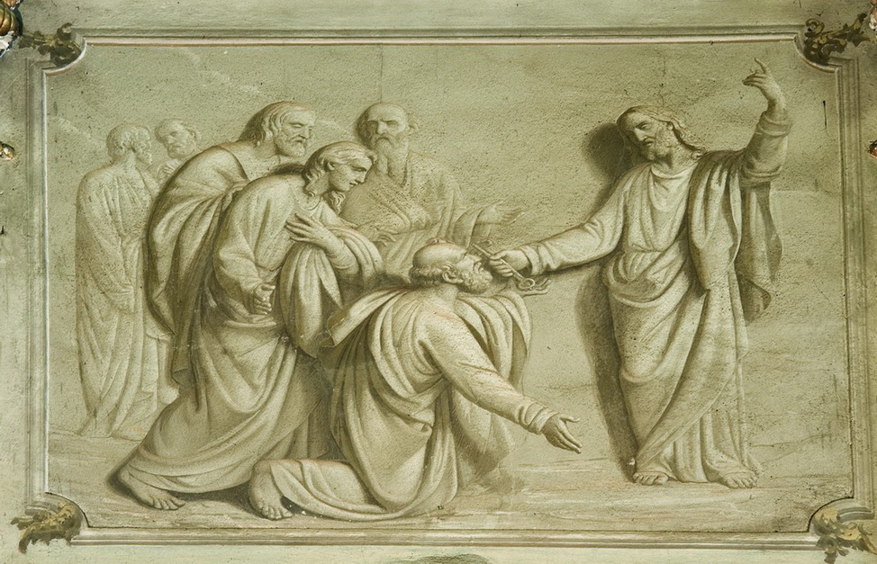 Consegna delle chiavi a Pietro- 1879 ca. - affresco - chiesa di San Zenone - Passirano (BS)