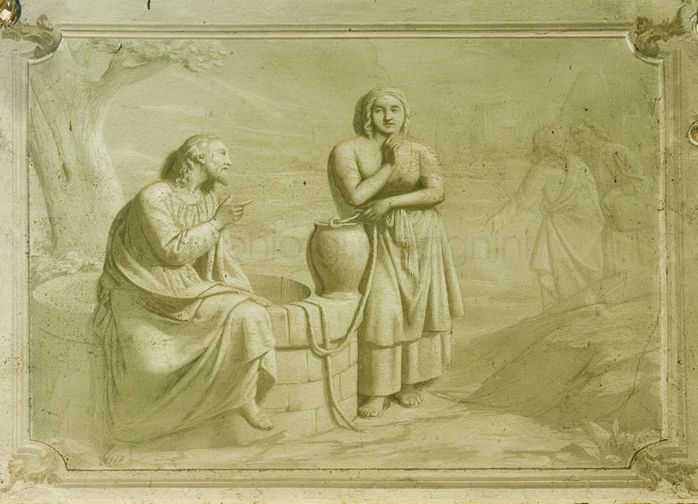 La Samaritana al pozzo - 1879 ca. - affresco -chiesa di San Zenone - Passirano (BS)
